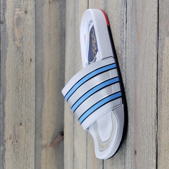 adidas adilette Premium Men's Slides Sandals Grey/Blue/Red - Picture 3 of 8